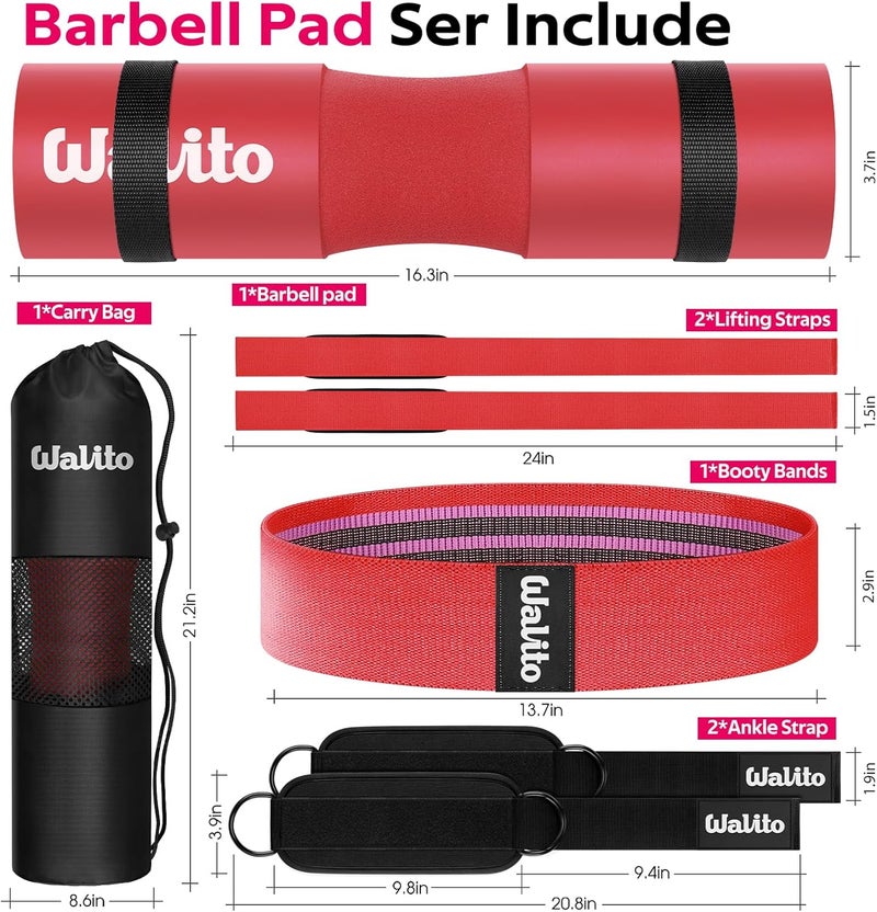 WALITO 7Pcs Barbell Pad Set for Hip Thrust - Squat Pad,Gym Accessories for Women with Bar Bad,Bench Press, with Gym Ankle Straps,Resistance Bands for Working Out,Lifting Strap,Carry Bag - Image 2